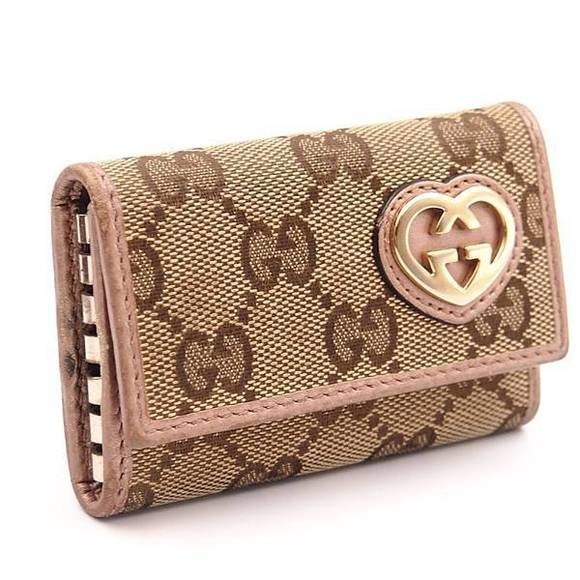 GUCCI GG key case beige metallic lovely heart copper jacquard wallet - Picture 1 of 1
